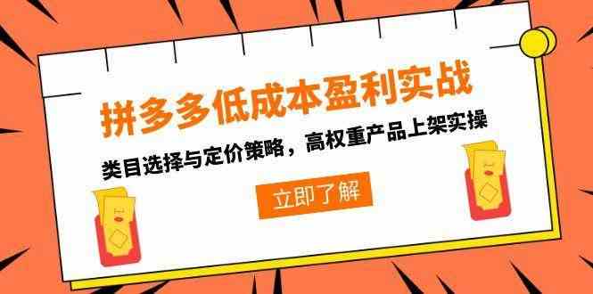 拼多多低成本盈利实战，类目选择与定价策略，高权重产品上架实操-领学通