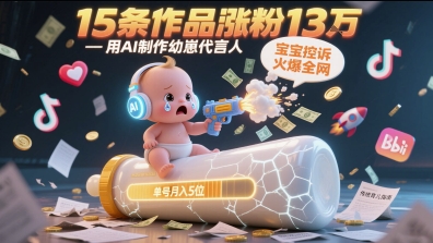 用AI制作幼崽代言人，宝宝的控诉火爆全网，15条作品涨粉13W，单号月入5位数实操教程-领学通