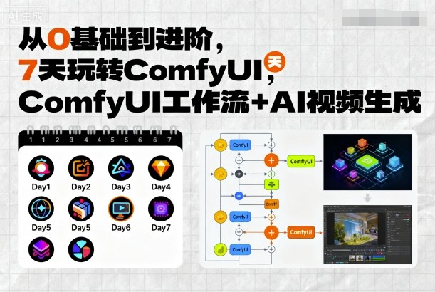 从0基础到进阶，7天玩转ComfyUI，Comfyui工作流+AI视频生成-领学通