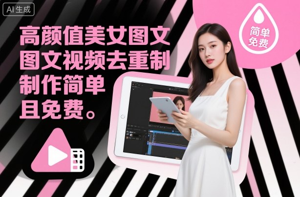 高颜值美女图文视频去重制作教学,制作简单且免费-领学通