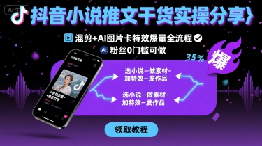 抖音小说推文干货实操分享，混剪+AI图片卡特效爆量全流程，0粉丝0门槛可做-领学通