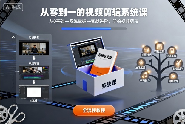 从零到一的视频剪辑系统课,从0基础–系统掌握–实战进阶,学拍视频剪辑-领学通
