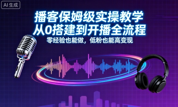 播客保姆级实操教学，从0搭建到开播全流程，零经验也能做，低粉也能高变现-领学通