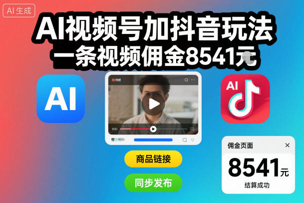 AI视频号加抖音玩法，一条视频佣金8541米-领学通