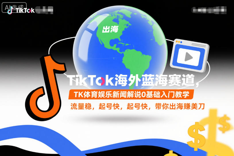 TikTok海外蓝海赛道,TK体育娱乐新闻解说0基础入门教学,流量稳,起号快,带你出海賺美刀-领学通