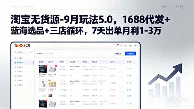 （15972期）淘宝无货源-9月玩法5.0，1688代发+蓝海选品+三店循环，7天出单月利1-3万-领学通