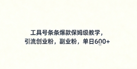 工具号条条爆款保姆级教学，引流创业粉，副业粉，单日6张-领学通
