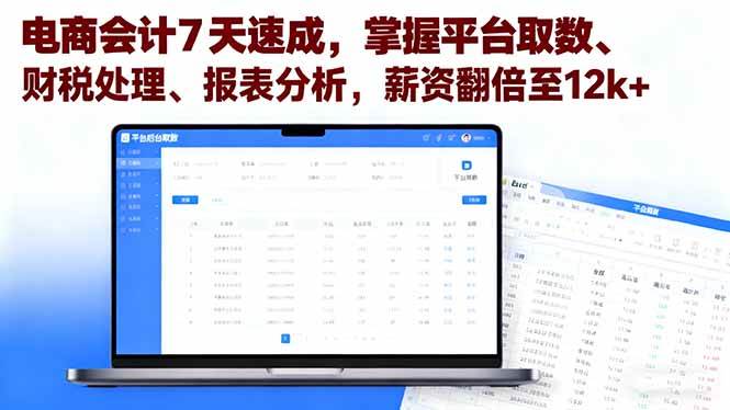 (16192期)电商会计7天速成,掌握平台取数、财税处理、报表分析,薪资翻倍至12k+-领学通