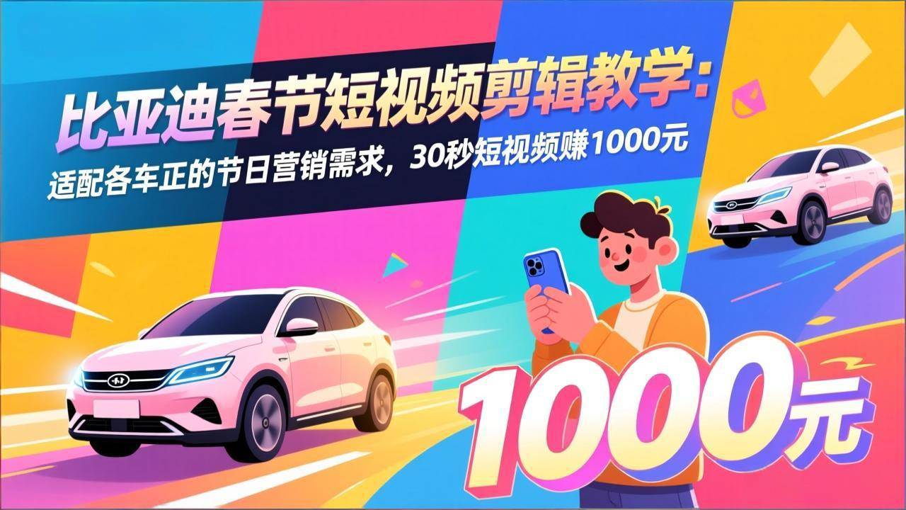 （17320期）比亚迪春节短视频剪辑教学：适配各车企的节日营销需求，30秒短视频赚1000元-领学通