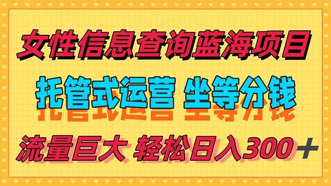 （15216期）稳定日入300＋，小众信息查询蓝海项目，全程懒人式托管，解放你的时间-领学通