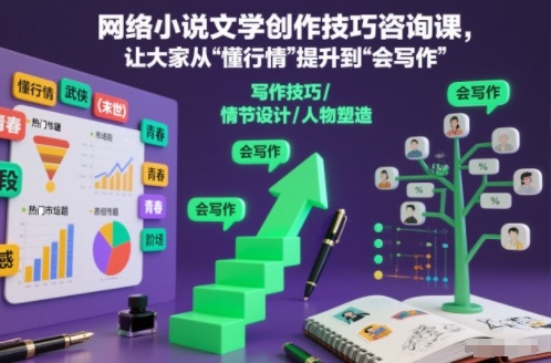 网络小说文学创作技巧咨询课,让大家从“懂行情”提升到”会写作”的高度-领学通