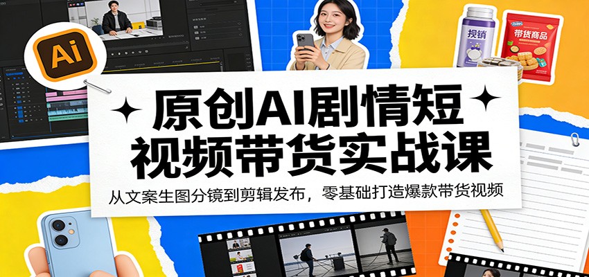 原创AI剧情短视频带货实战课：从文案生图分镜到剪辑发布，零基础打造爆款带货视频-领学通