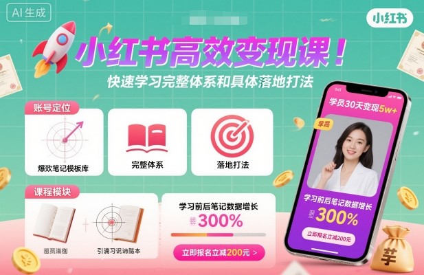 小红书高效变现课,快速学习小红书完整体系和具体落地打法-领学通