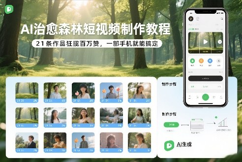 AI治愈森林短视频制作教程，21条作品狂揽百万赞，一部手机就能搞定-领学通