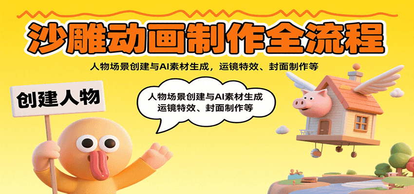 沙雕动画制作全流程：人物场景创建与AI素材生成，运镜特效、封面制作等-领学通