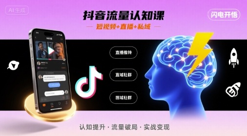 抖音流量认知课，短视频+直播+私域，认知提升，闪电开悟-领学通