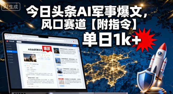 今日头条AI军事爆文，单日1k+，风口赛道【附指令】-领学通