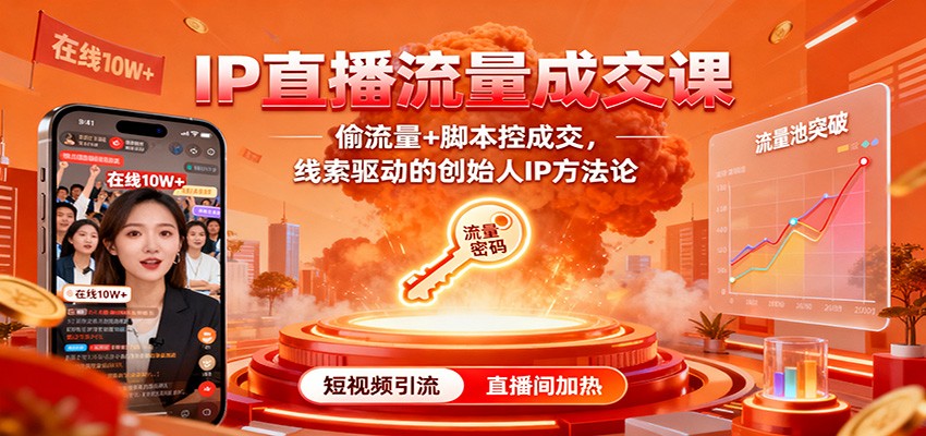 IP直播流量成交课:偷流量+脚本控成交,线索驱动的创始人IP方法论-领学通